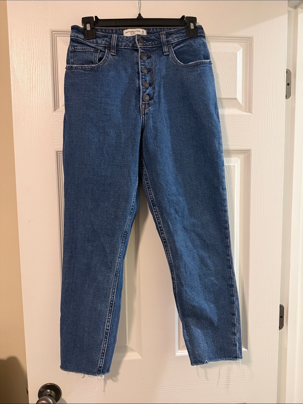 Abercrombie & Fitch High-Rise Button-Fly Jeans in Deep Blue